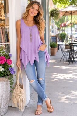 Democracy Artisan Crafted Lavender Asymmetrical Tank Top S